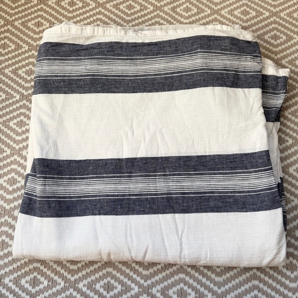 Pottery Barn Teen Sutter Stripe Blue White Linen Cotton Duvet Cover Full Queen